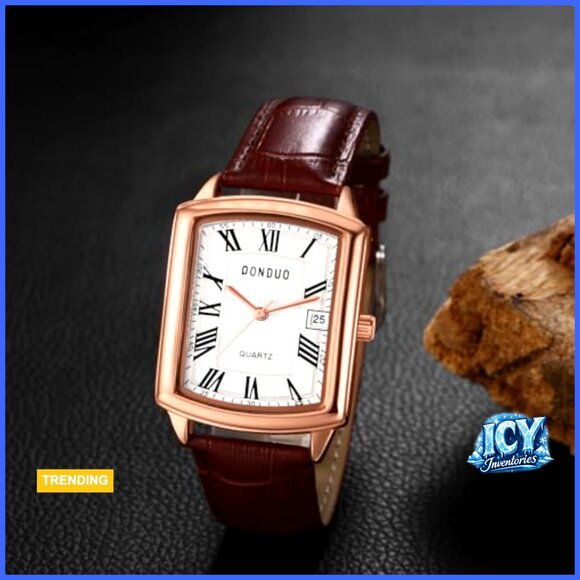 Silver Tone Stainless Steel Case Quartz Analog Watch Brown Leather Strap main image 4